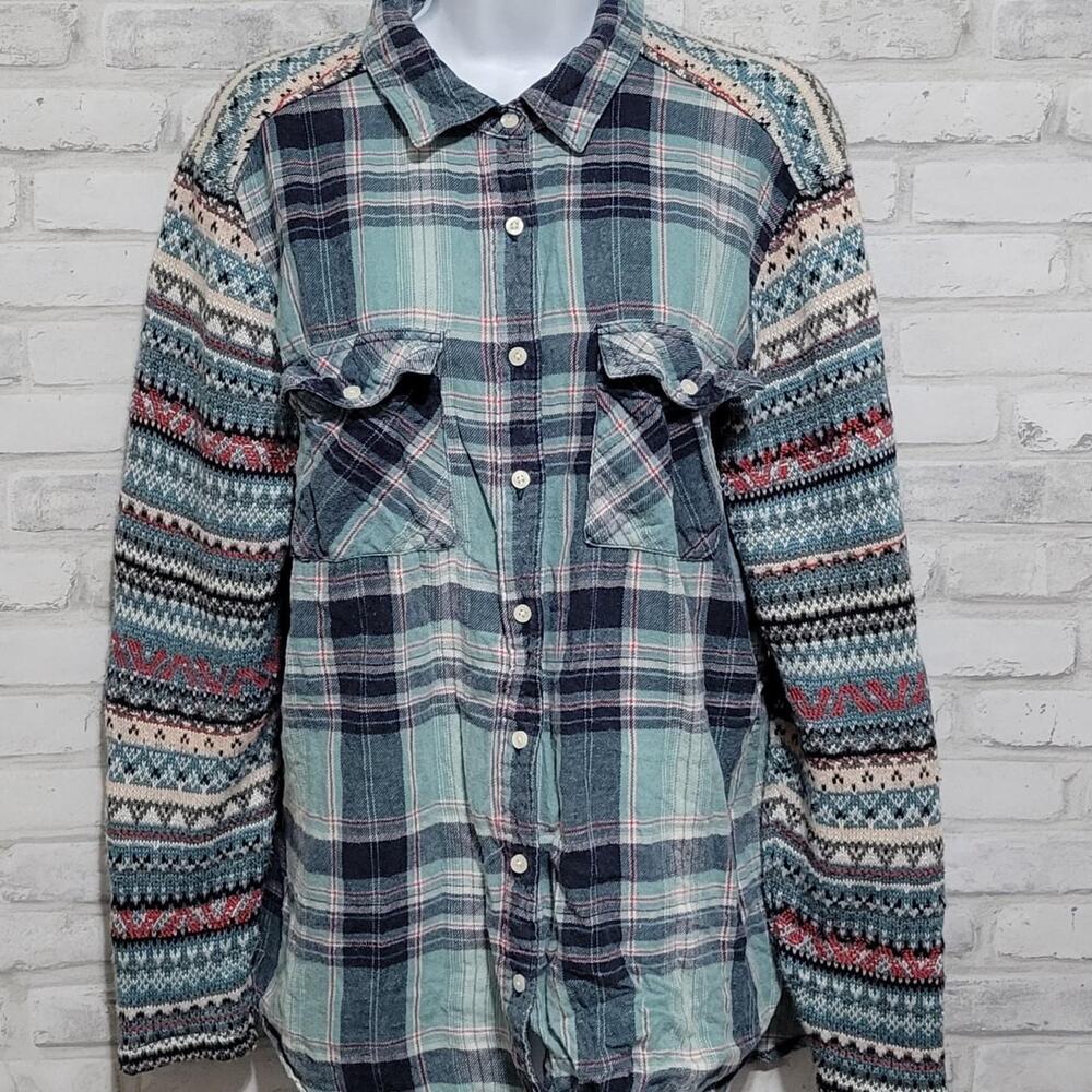 Tokyo Darling Aeropostale Layering Knit Sleeve Flannel Plaid Mens Med